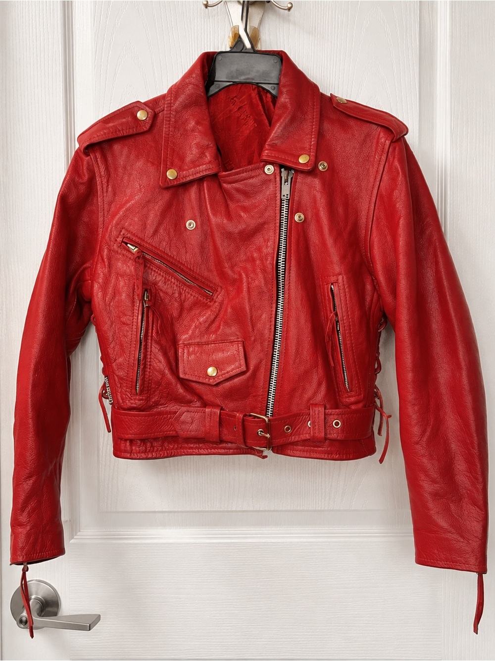 Vintage Leather King Red Leather Moto Jacket — Women’s L